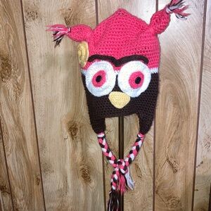 Pink and Brown Owl Knit Hat